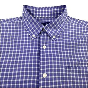 Johnnie-O Shirt Men M Purple White Plaid Long Sleeve Button Down Oxford OCBD